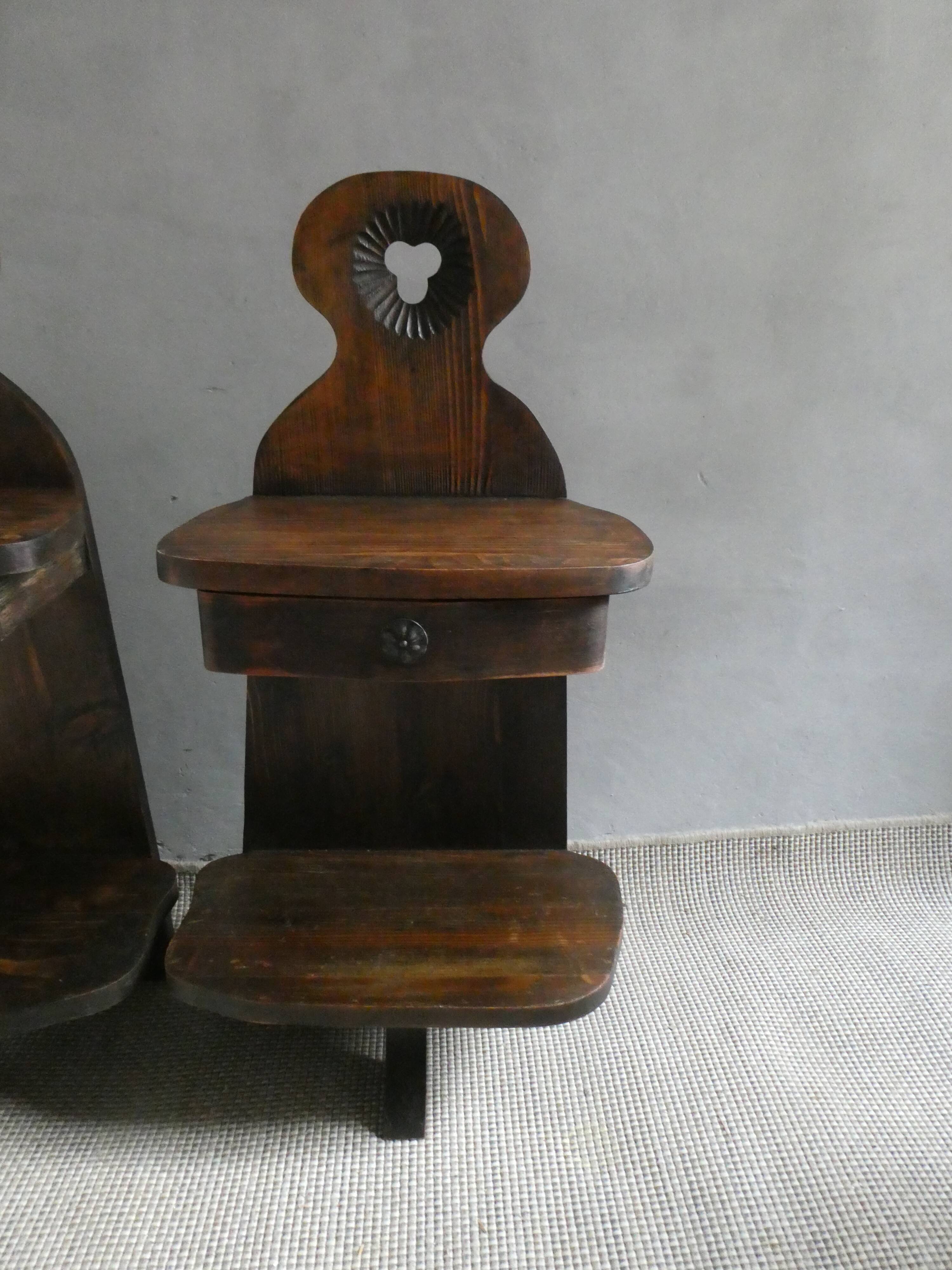 Pair of bedside tables, mountain folk art, circa 1960