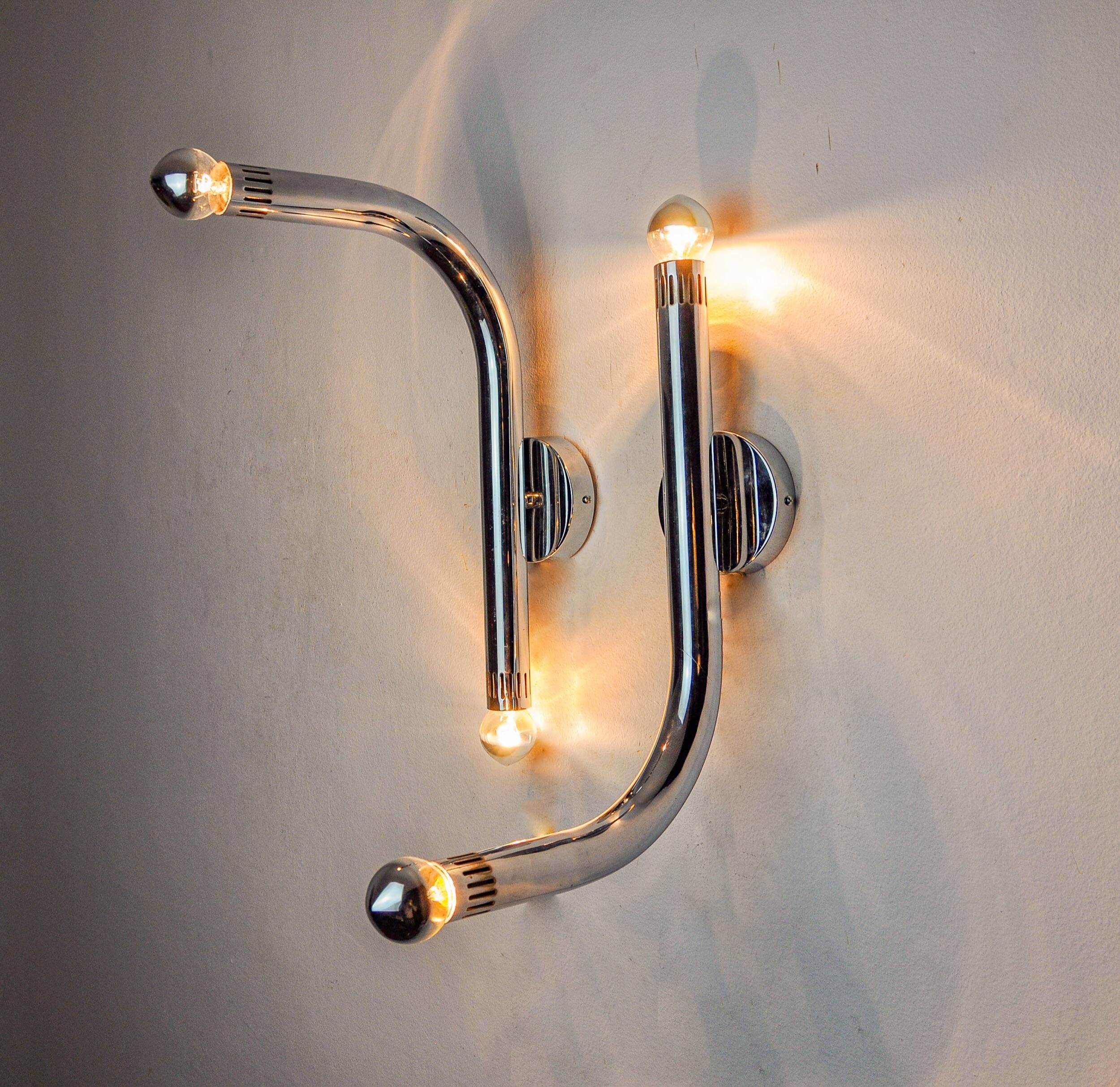 Pair of tubular chrome wall lights Italy, 1970