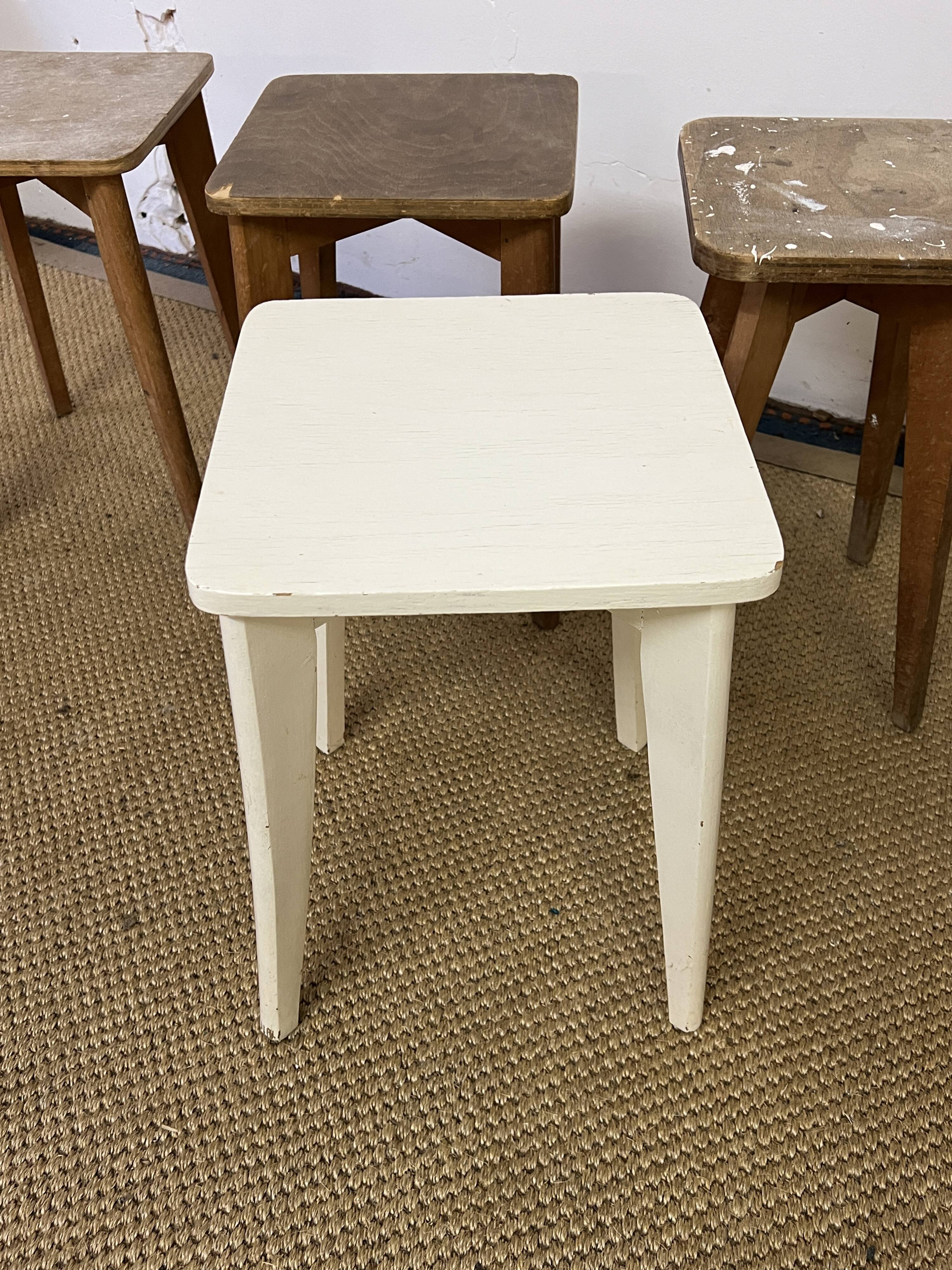 Series of 5 vintage wooden workshop stools