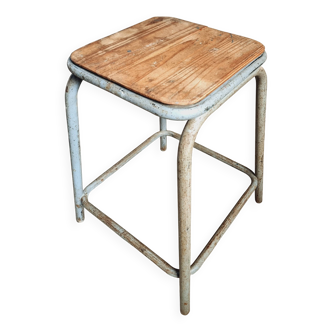 Vintage industrial metal stool with wooden seat – France – 1970s