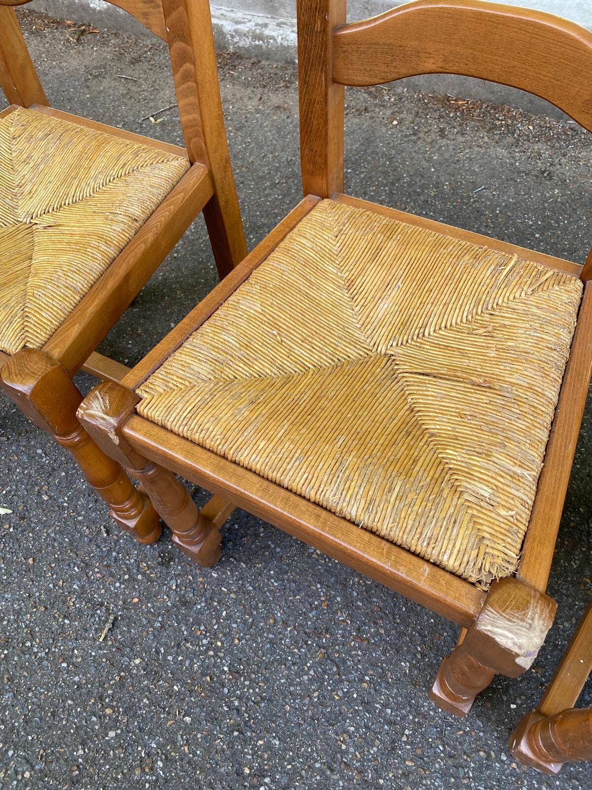 4 solid wood chairs in medium oak straw with high farmhouse backrest
