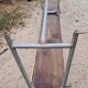 vintage metal and wood bench pair