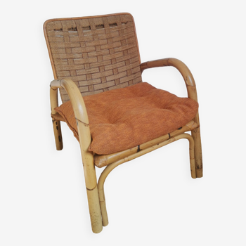 Fauteuil en rotin et corde tressée 1950