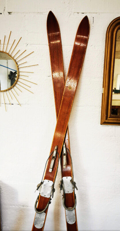 Pair of old wooden skis