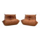 Togo lounge chairs in cognac cow leather attributed to Michel Ducaroy for Ligne Roset, set of 2