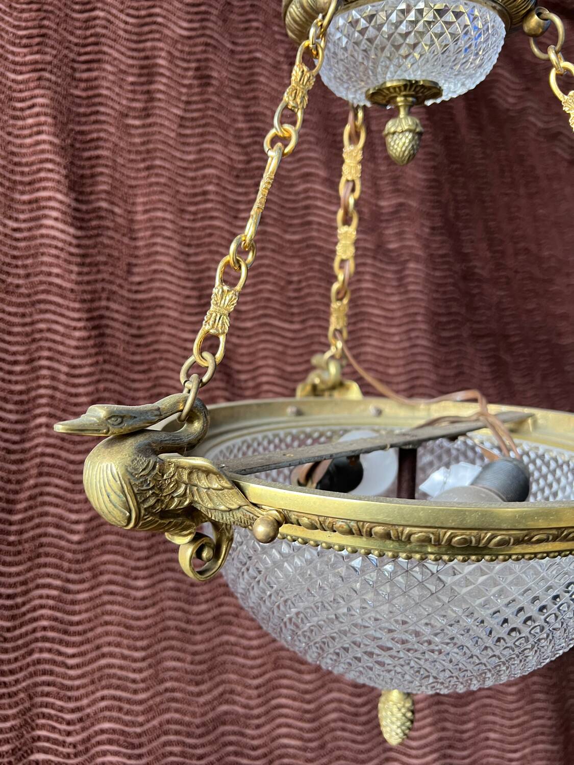 Antique Empire gilt bronze swan neck chandelier