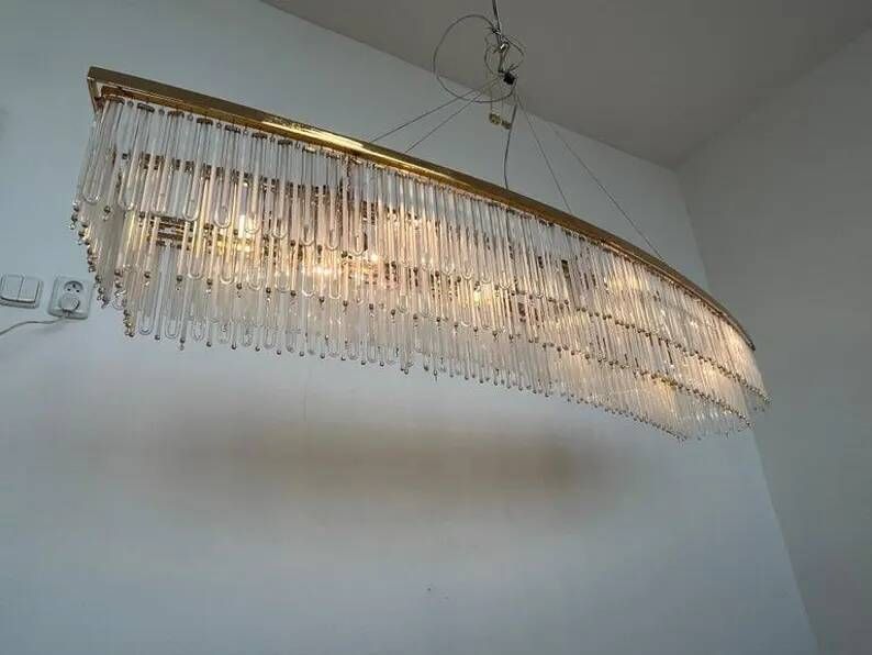 Big design hand made XXL glass and brass austrian chandelier - 1980s