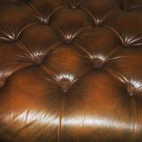 Chesterfield brown tufted leather pouffe ottoman