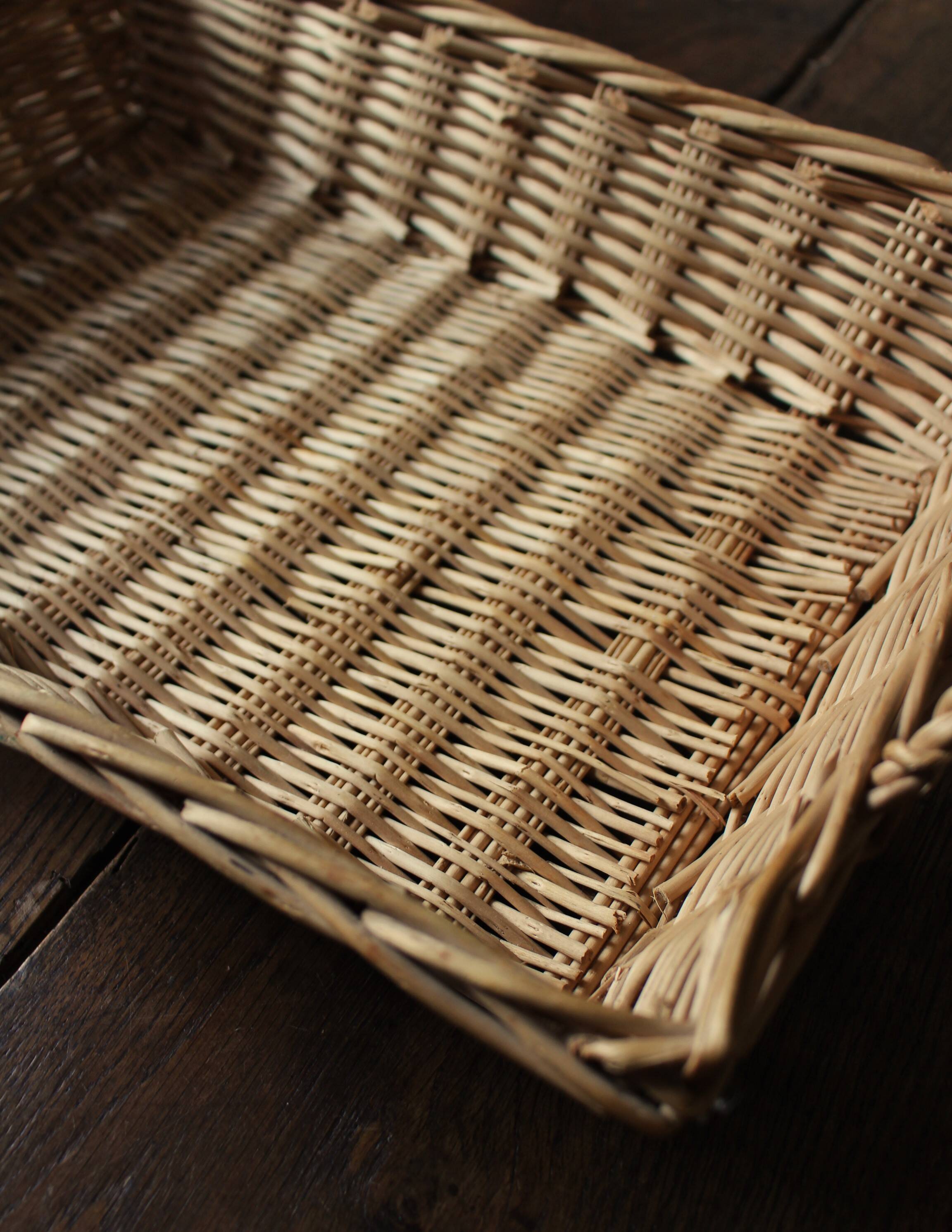 Vintage rectangular wicker basket with two handles