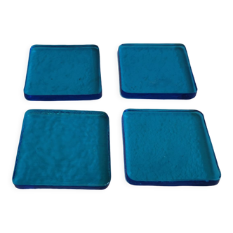 Glass pieces/ butter boards in deep sea blue color, danish from the 1960s