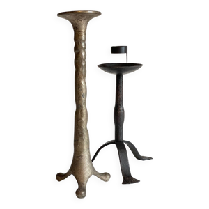 Paire BOUGEOIRS Brutalistes - acier