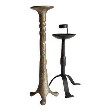 Pair of Brutalist Vintage Steel Candlesticks
