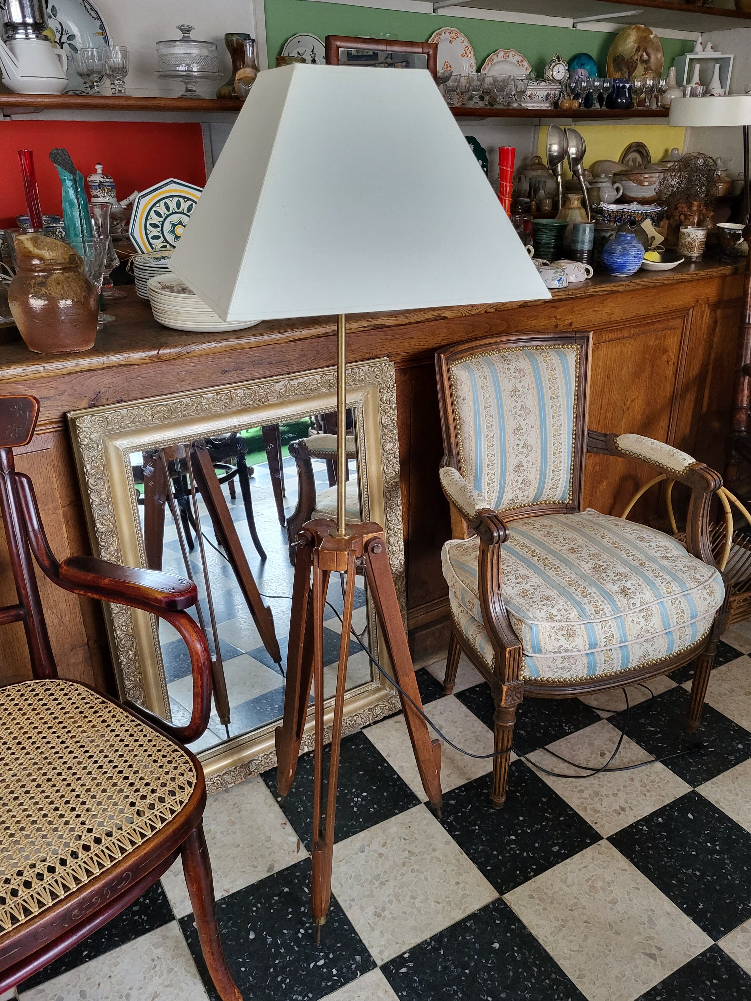 Tripod floor lamp compass wood