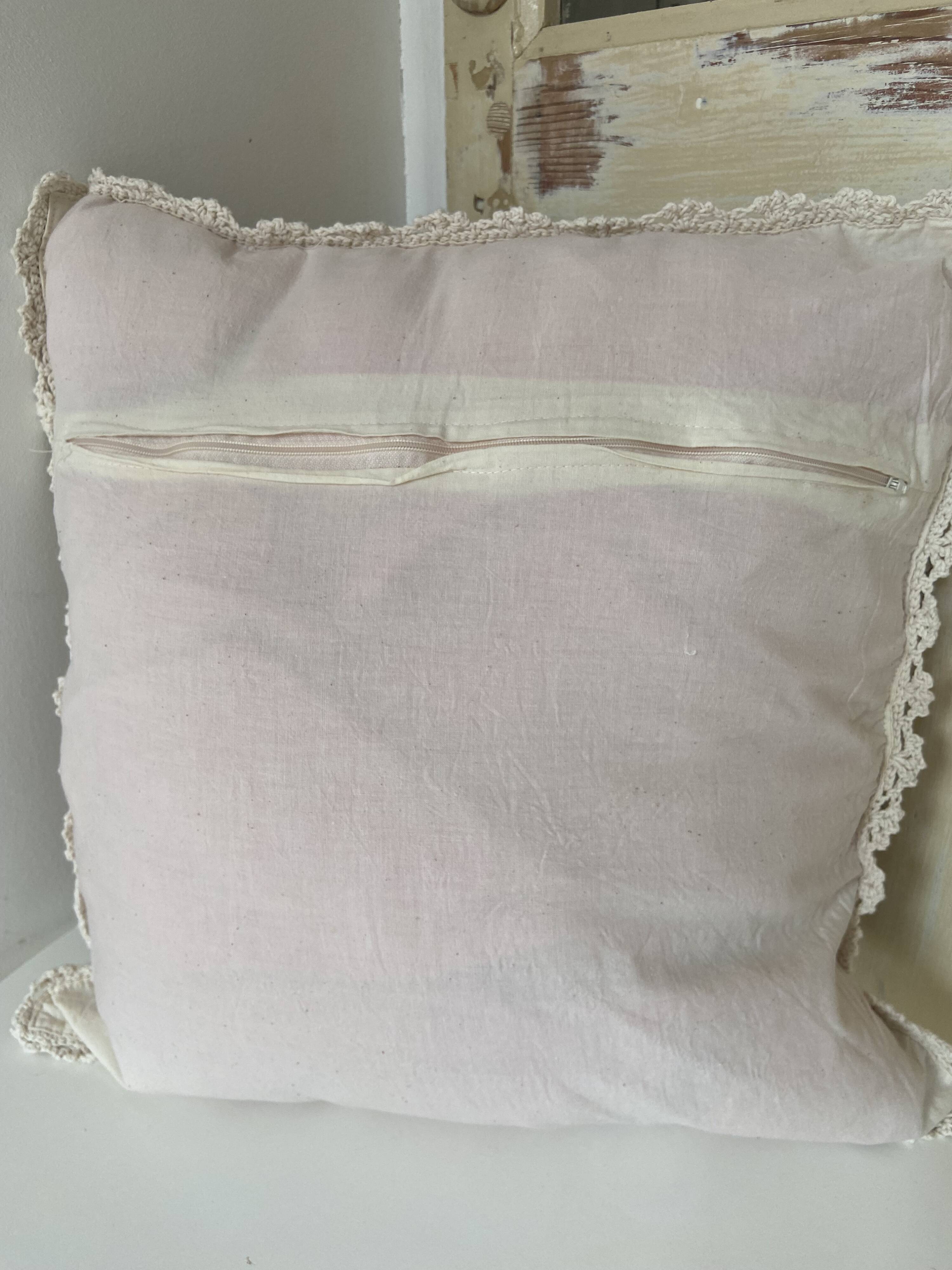 Linen Cushion Cover Embroidered with Flowers