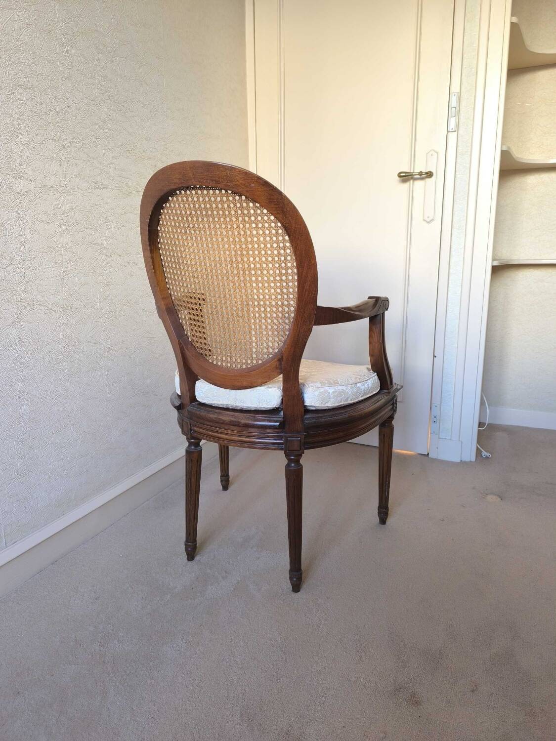 Louis 16 caned medallion armchair with footrest