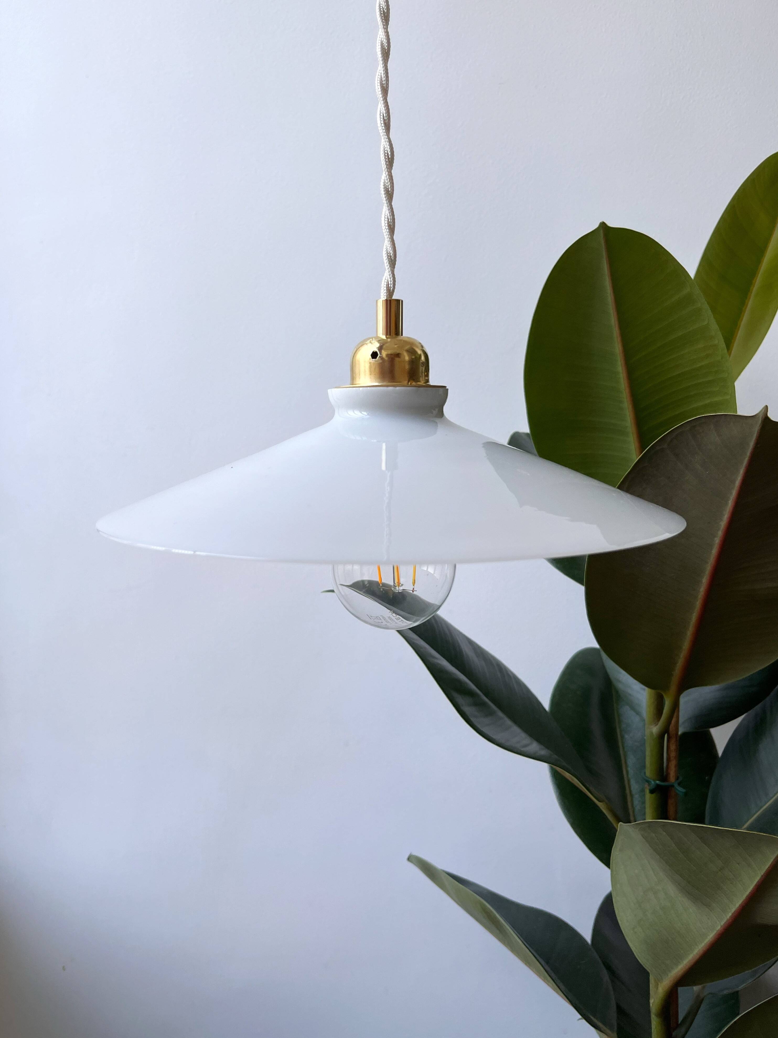 Vintage flat opaline pendant light from the 40s and 50s - large model - several copies available