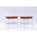 Pair of vintage Danish Scandinavian bedside tables teak & metal