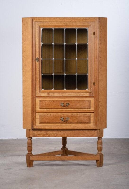 Brutalist Oak Corner Cabinet attributed to Henning Kjærnulf, Denmark, 1960s