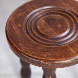 Tripod stool in turned wood in the style of Charles Dudouyt, 1950