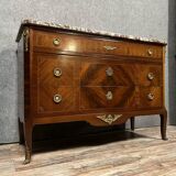 Louis XV transition chest of drawers in precious wood marquetry circa 1900