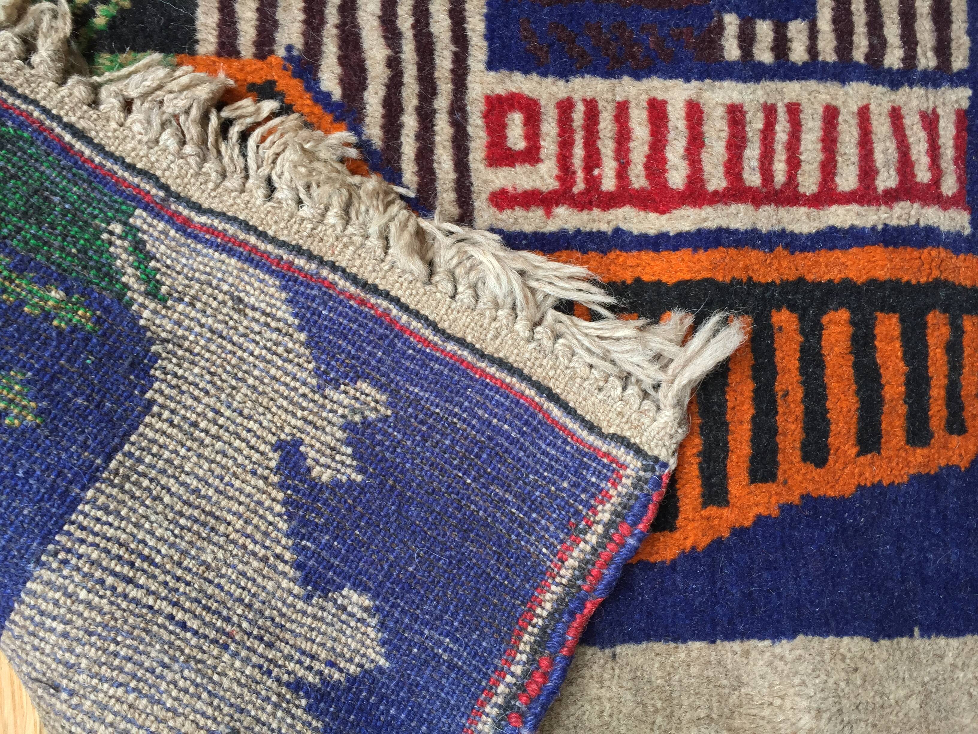 Afghan carpet 80s MOTIF VILLAGE IN PRINTEMPS 85x148cm