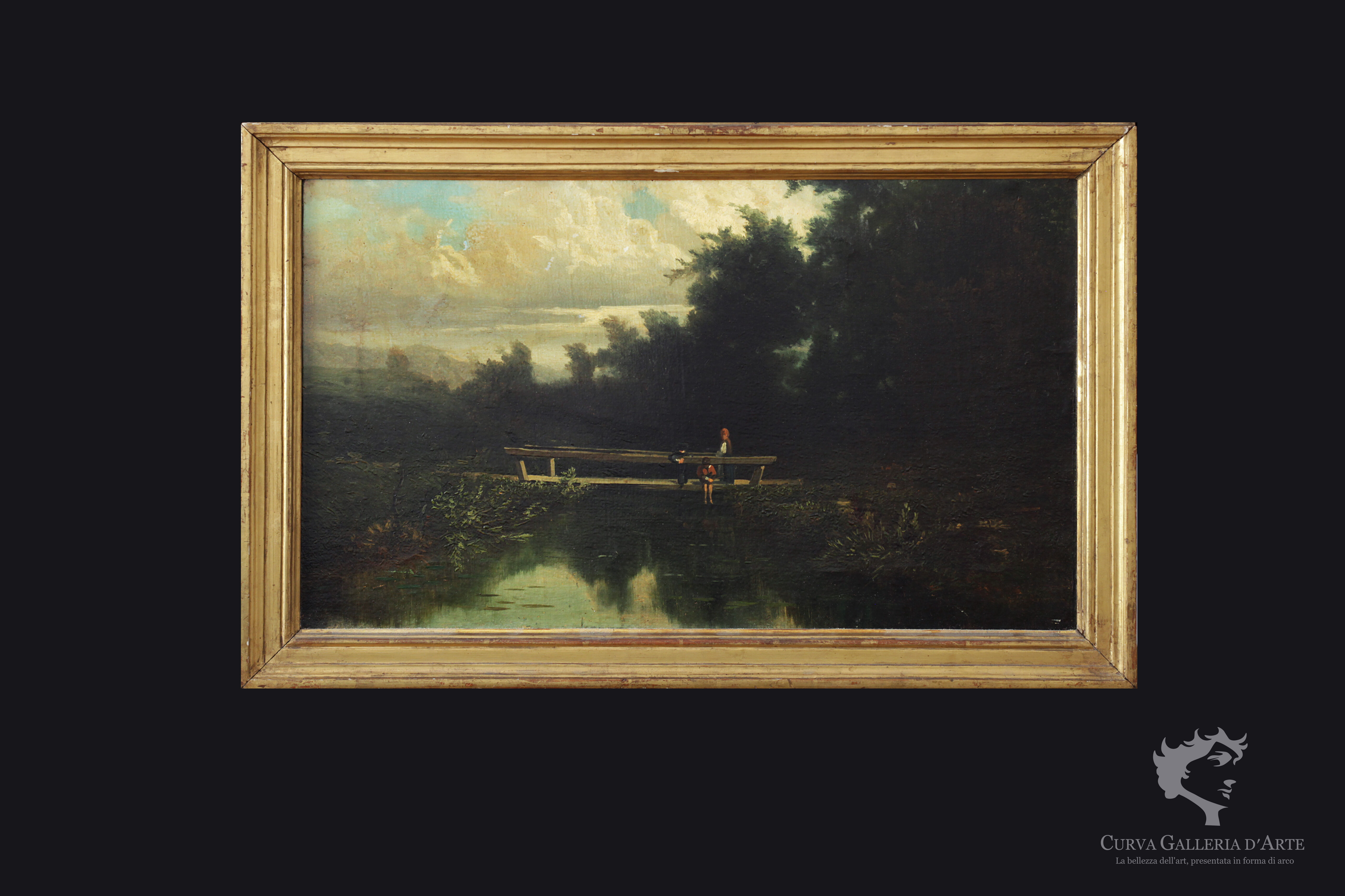 <paysage avec des ponts et des gens>, peintre italien du 19ème siècle