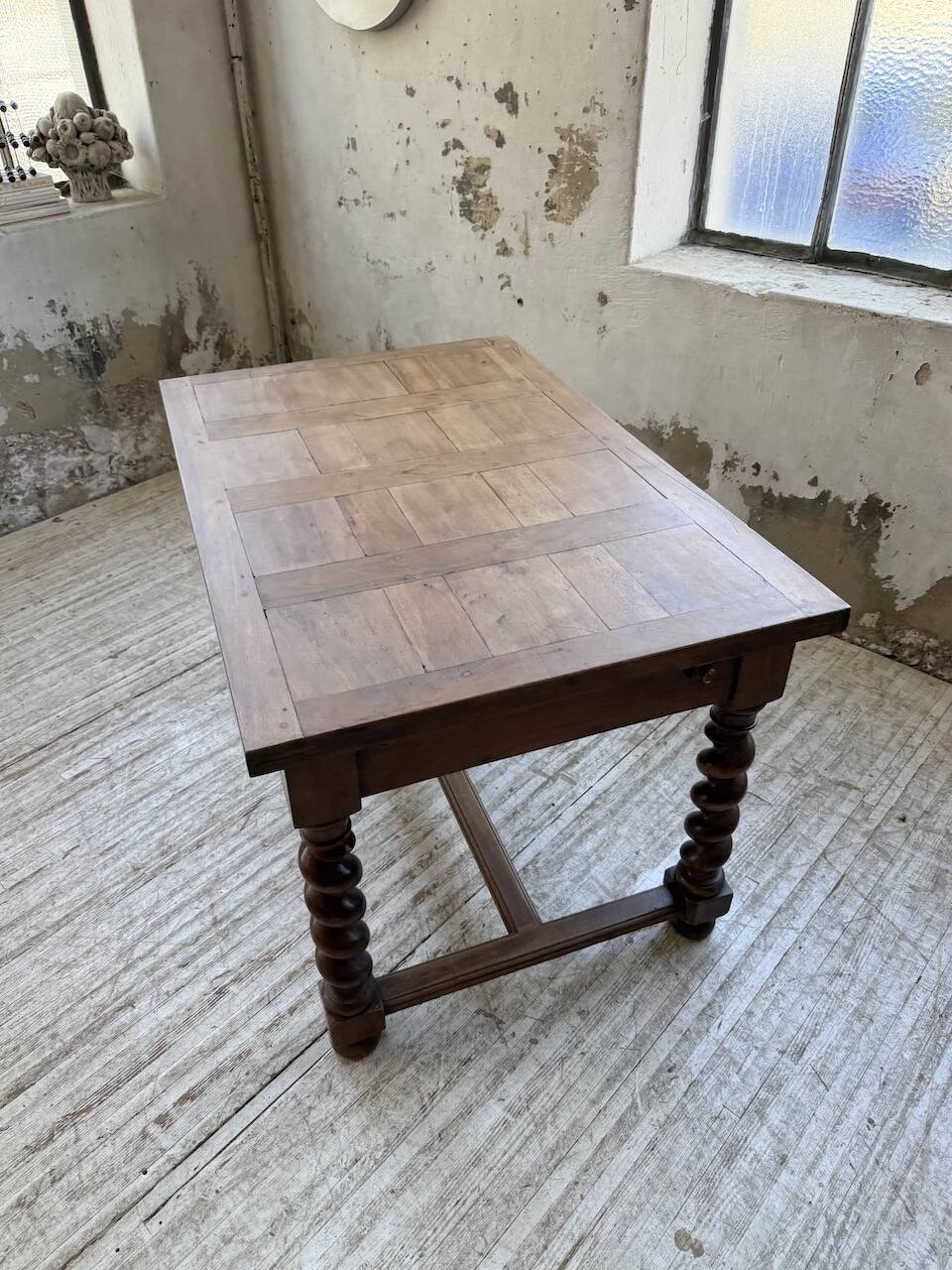 Paneled walnut desk with turned legs, 1900