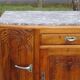 Narrow sideboard, art deco in light walnut, gray marble top