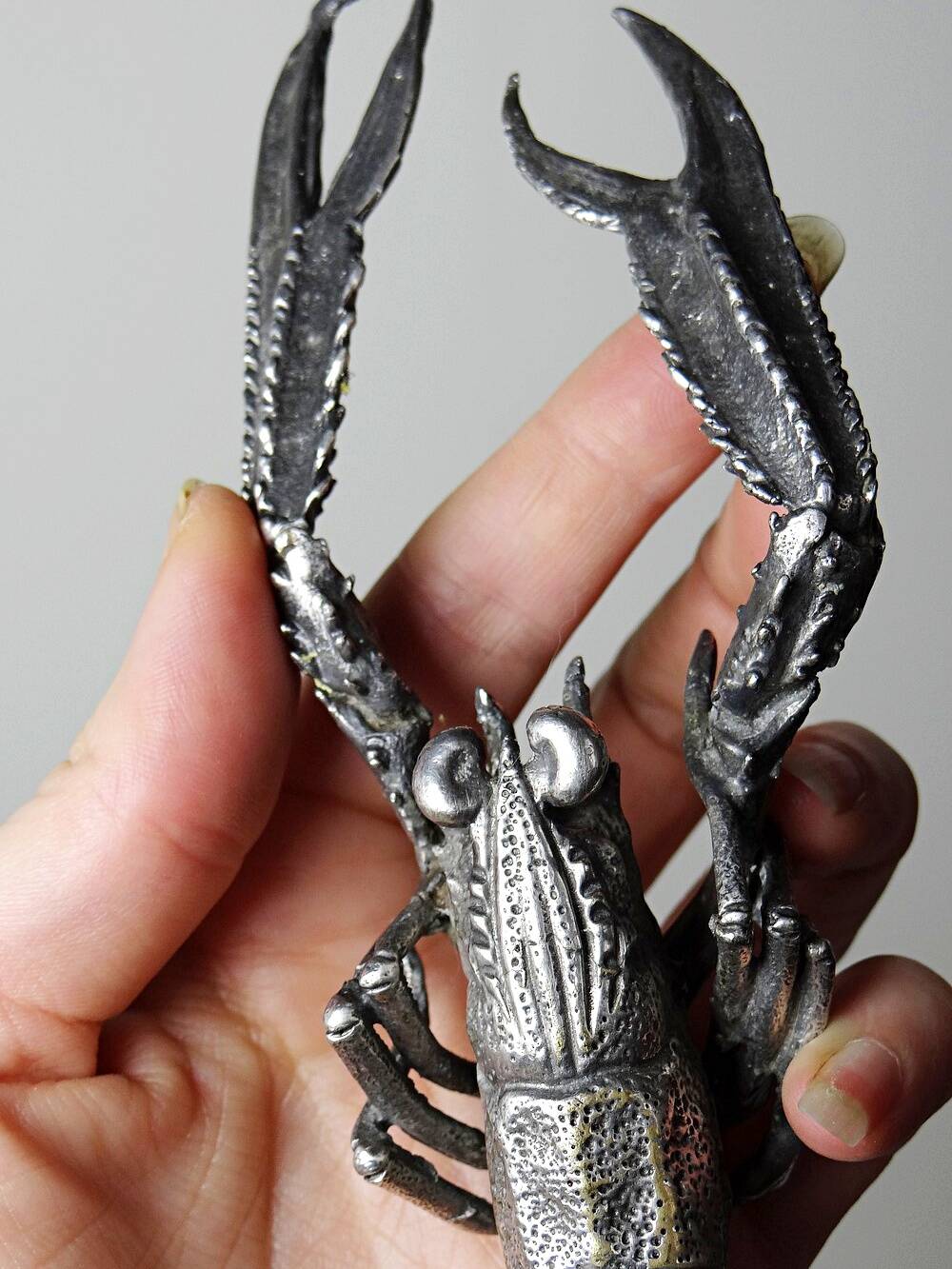 Crayfish/lobster handle, silver-plated metal, 1950s-1970s