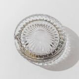 Vintage crystal glass ashtray from the 1920s, silver-edged with a textured pattern, Art Deco table decoration.