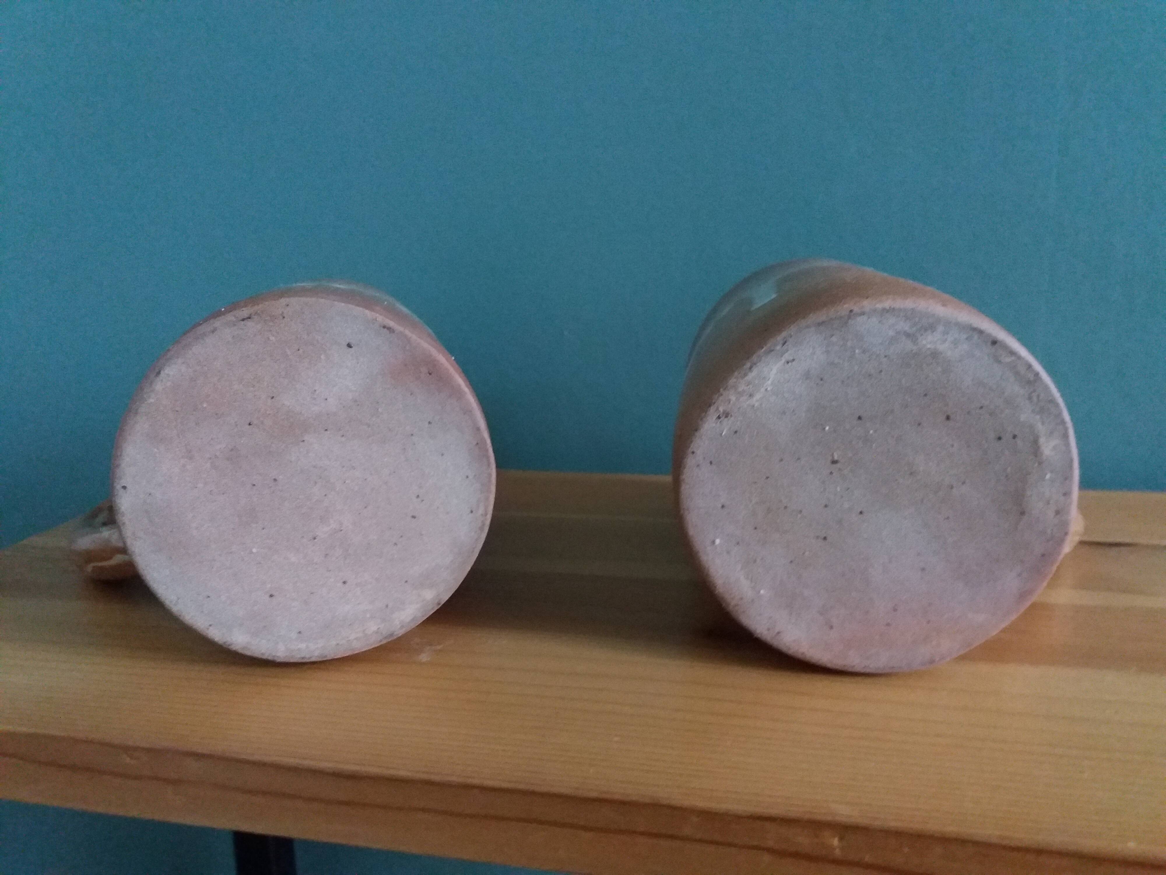 2 enameled stoneware mugs cups