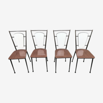 Série de 4 chaises en métal et formica "cuisine idéale" 1950/1960