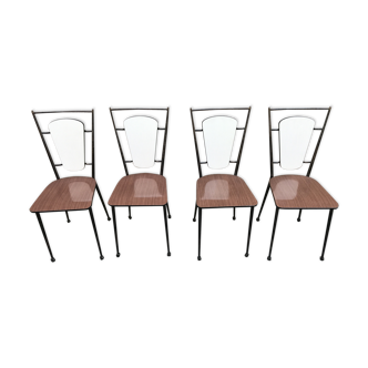 Série de 4 chaises en métal et formica "cuisine idéale" 1950/1960