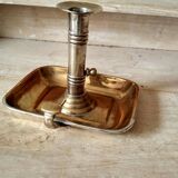 Antique metal and brass hand candle holder on rectangular base
