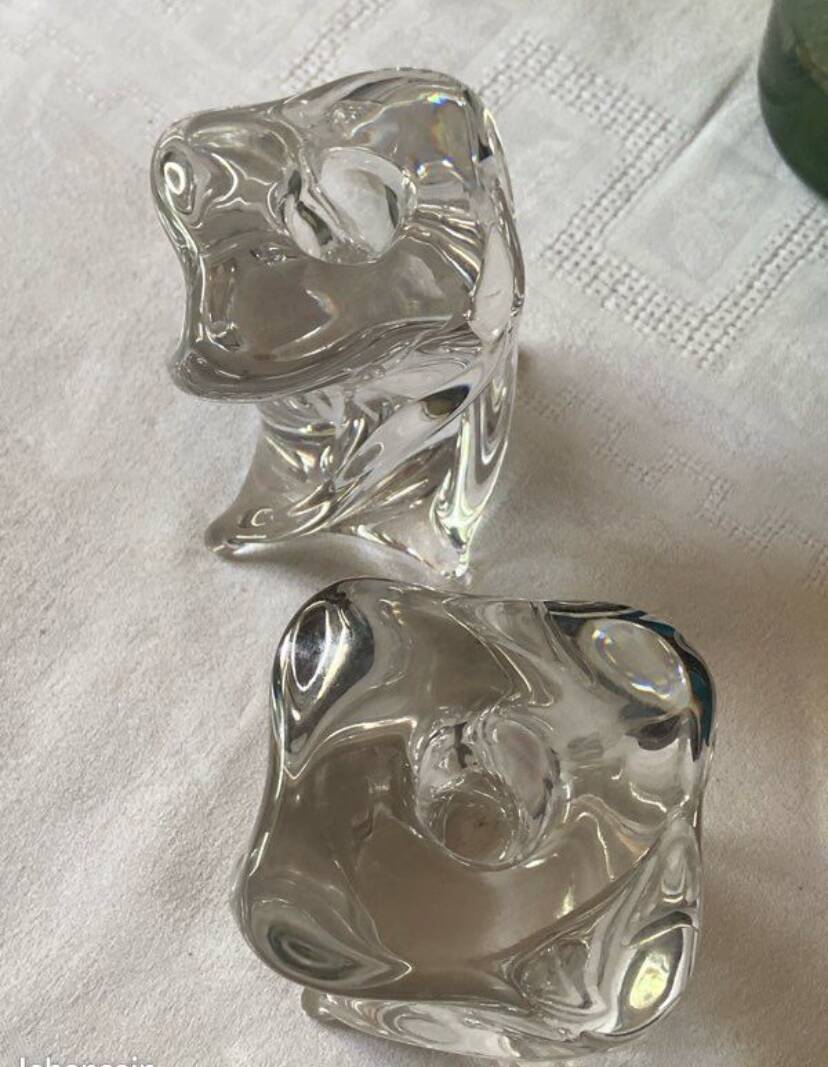 Pair of vintage Saint Louis crystal candlesticks from the 70s