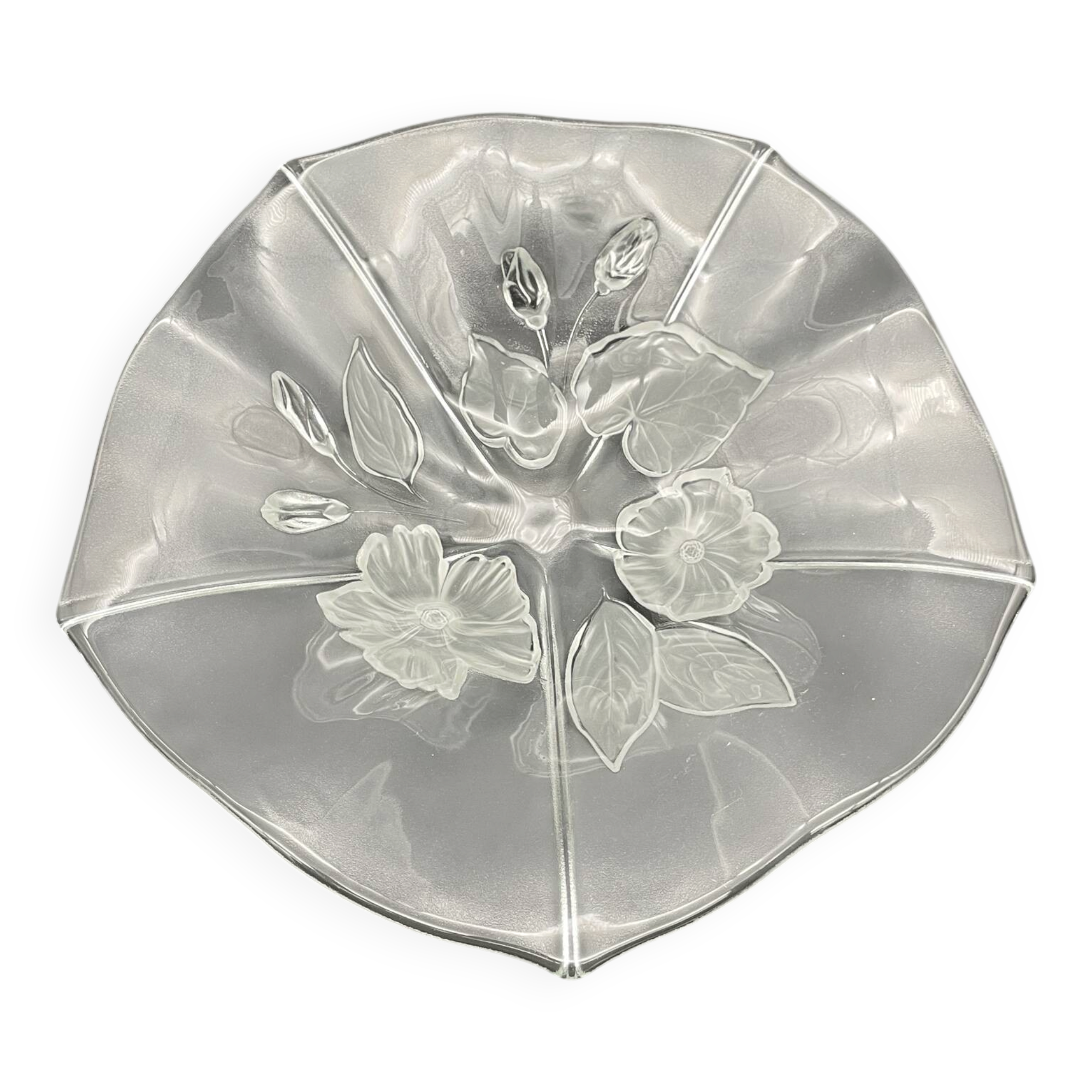 Large vintage Evita flower-patterned glass bowl – Walther Glas Allema