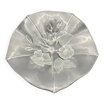 Grande coupe vintage Evita en verre moulé fleuri – Walther Glas Allema