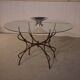 Table piètement en fer forgé pliant et plateau en verre intérieur/extérieur
