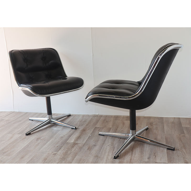 Pair of leather swivel armchairs by Charles Pollock for Knoll 1960