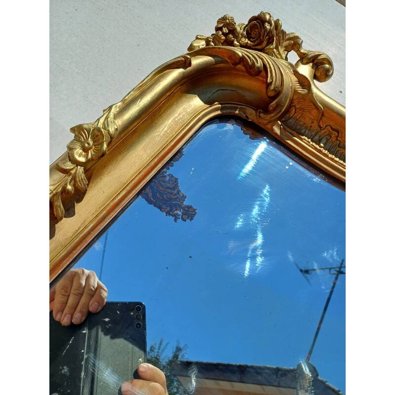 Miroir de cheminée 19ème bois et stuc doré