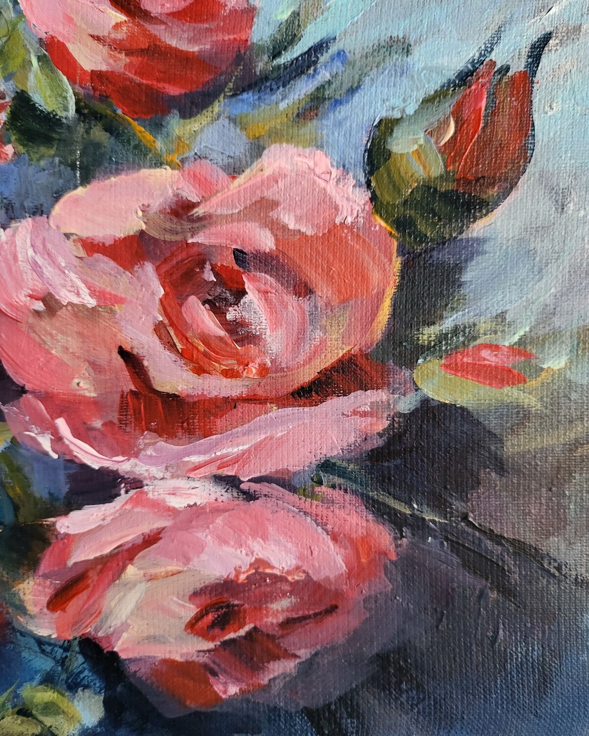 Oil on canvas painting of a bouquet of roses signed Paumier.