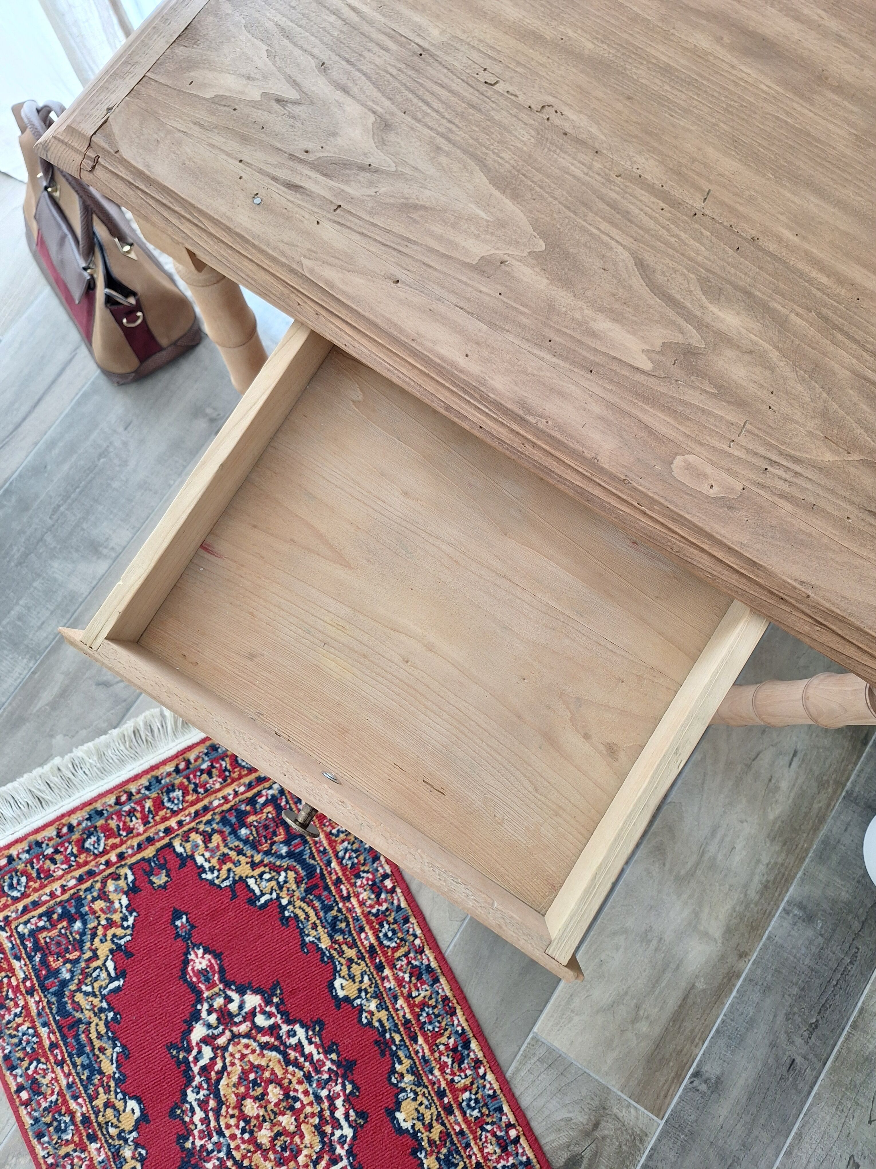 Old beech wood bureau/console/side table with bamboo legs.