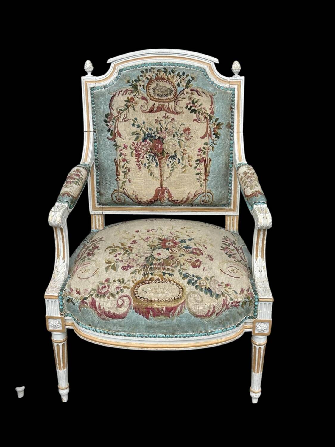 Pair of Louis XVI Cabriolet Armchairs - Lacquered and Upholstered Beech