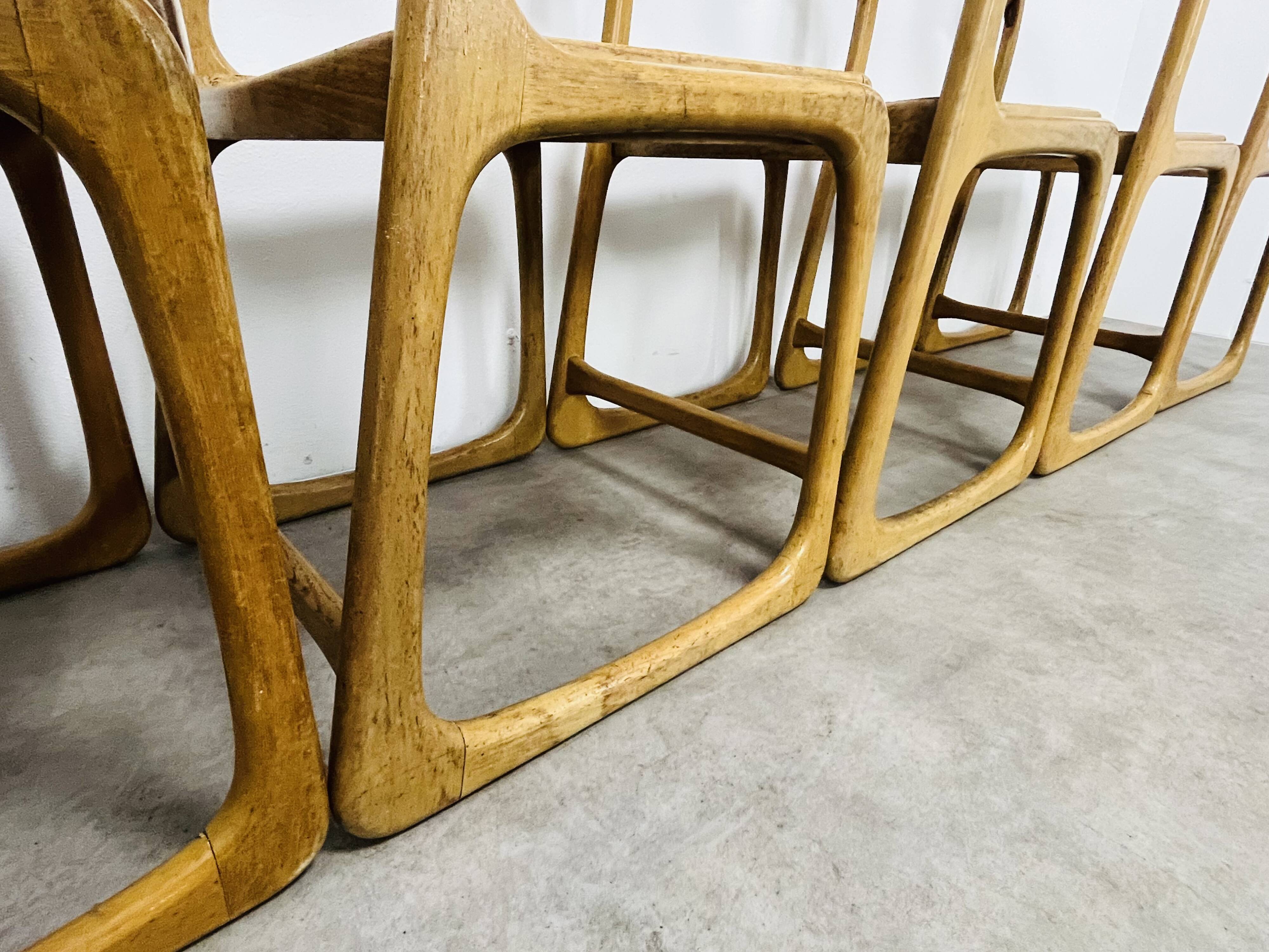 6 Baumann Bémol sled chairs in cane