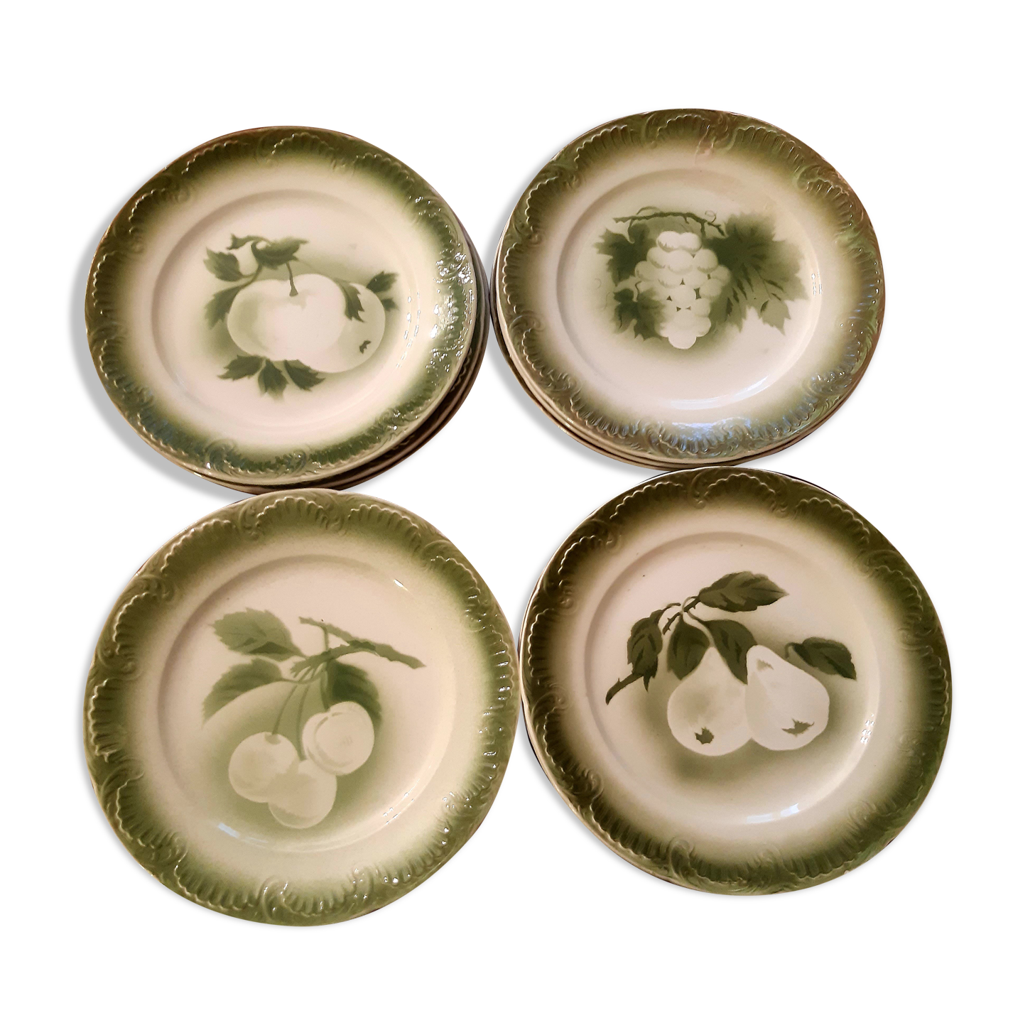 Set of 12 digoin sarreguemine fruit dessert plates