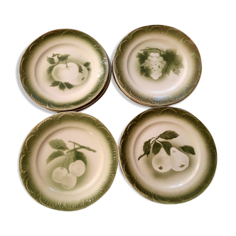 Set of 12 digoin sarreguemine fruit dessert plates