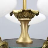 Art Deco six-light chandelier in chrome, brass and opaline glass