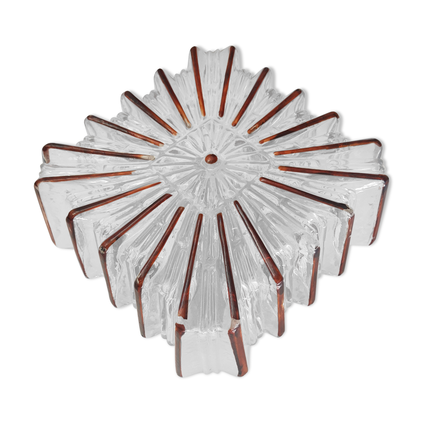 Ceiling lamp / wall lamp in molded glass two-tone square 70s