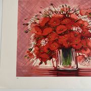 Lithographie originale signée Michel Henry - Bouquet de Coquelicots