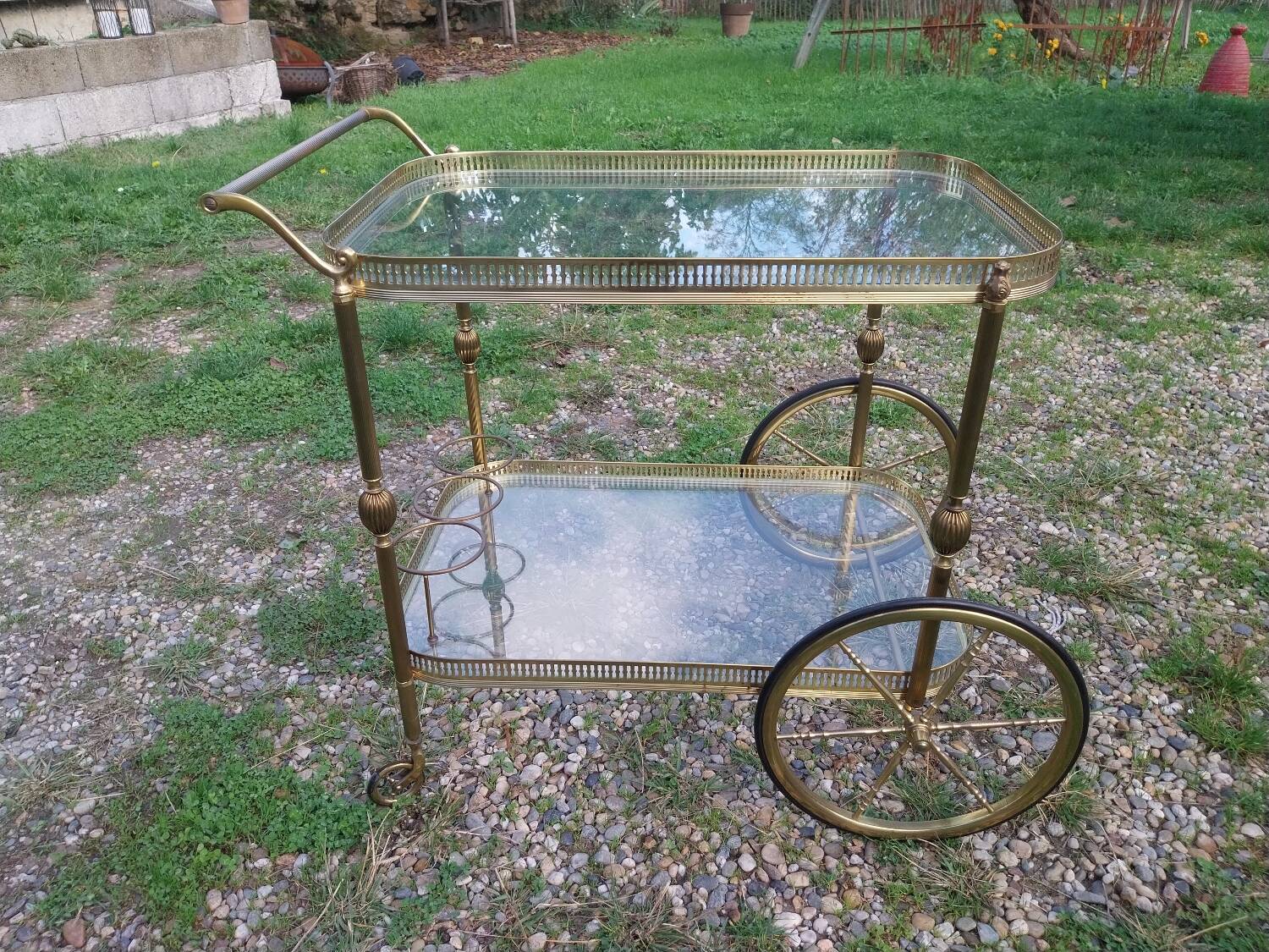Gold-plated brass serving trolley